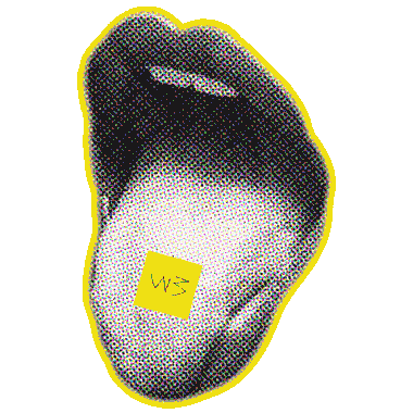 Animated and rasterized mouth with tongue sticking out and Walking Brands logo on a piece of paper on it