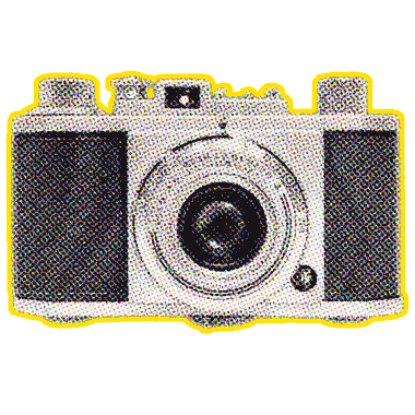 Old photo camera in grid optics as animated illustration