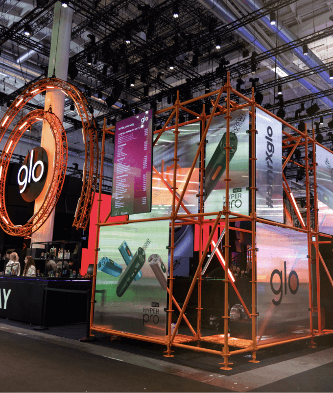 Stage with technology and posters